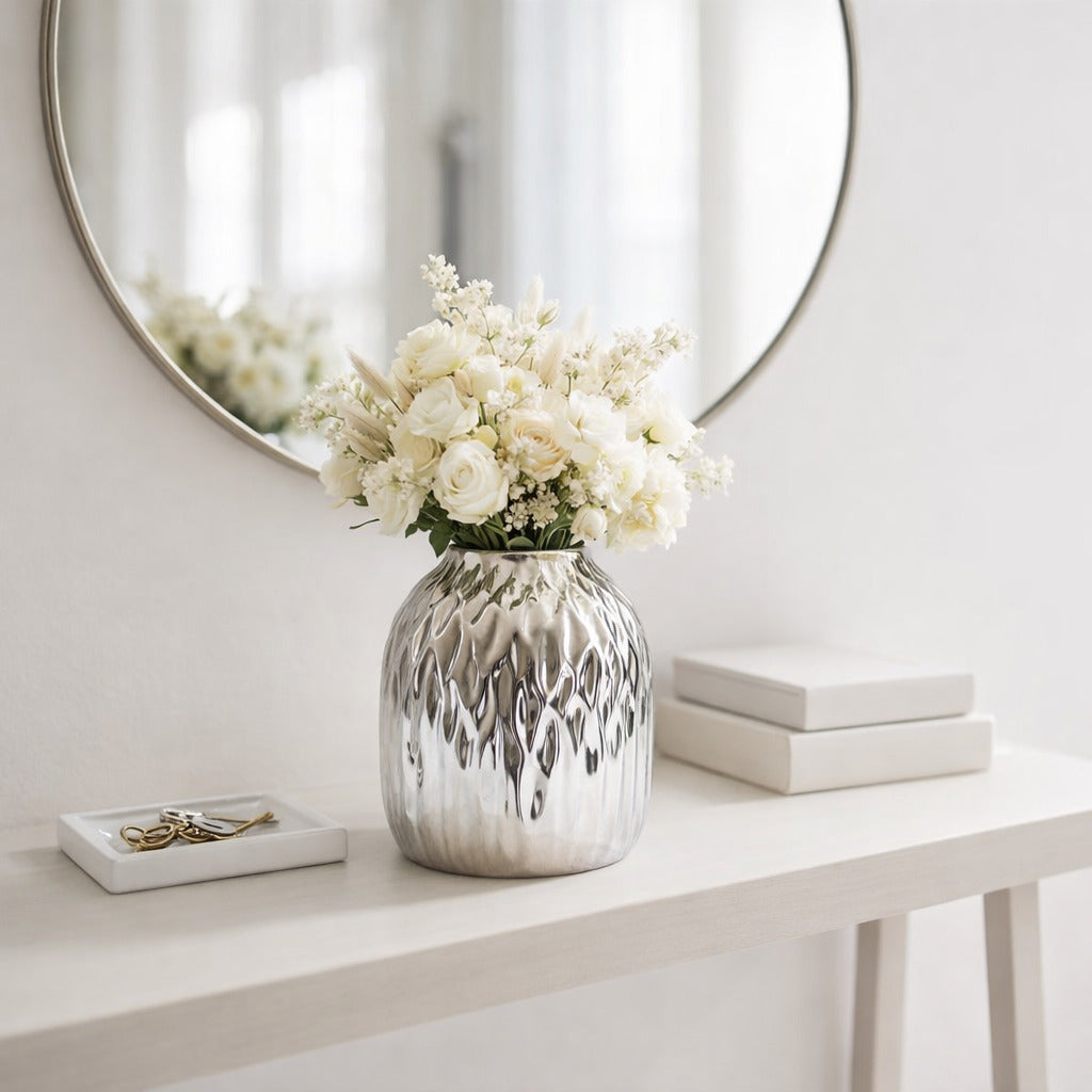 Liquid Silver Rippled Vases