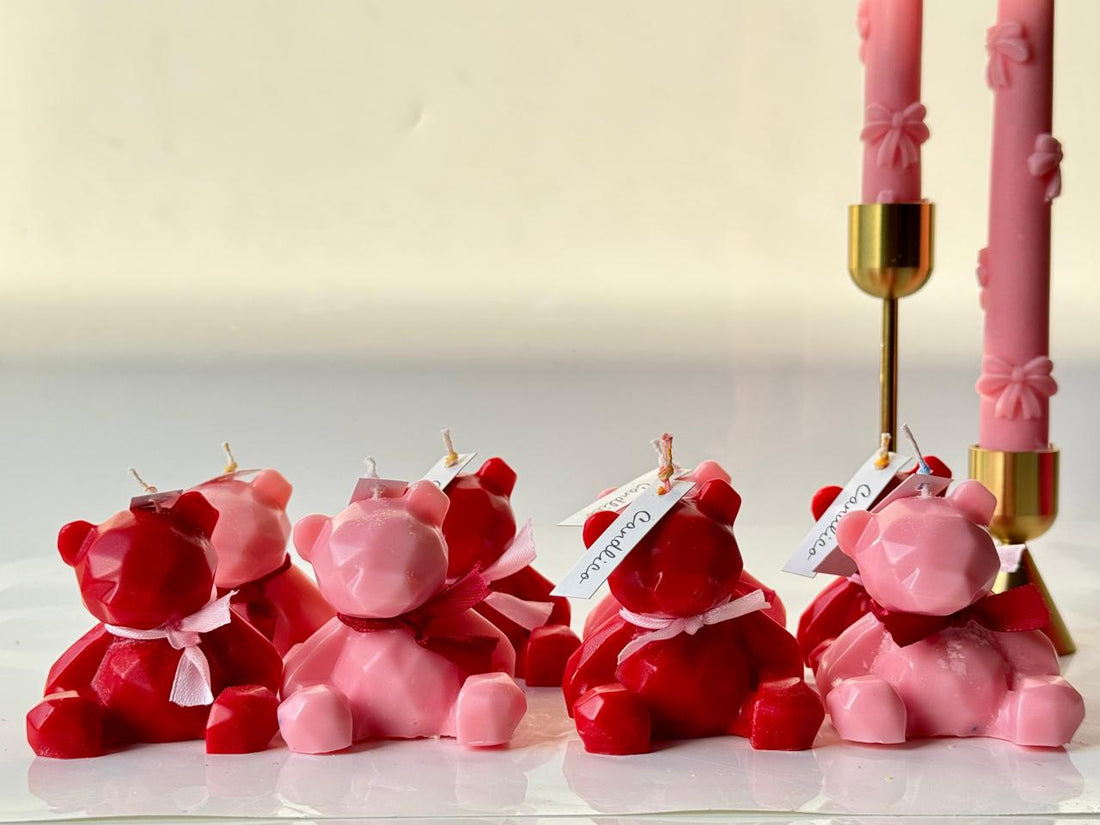 Pink & Red Geometric Teddy Candles: Cute Décor & Gift Trends 2026