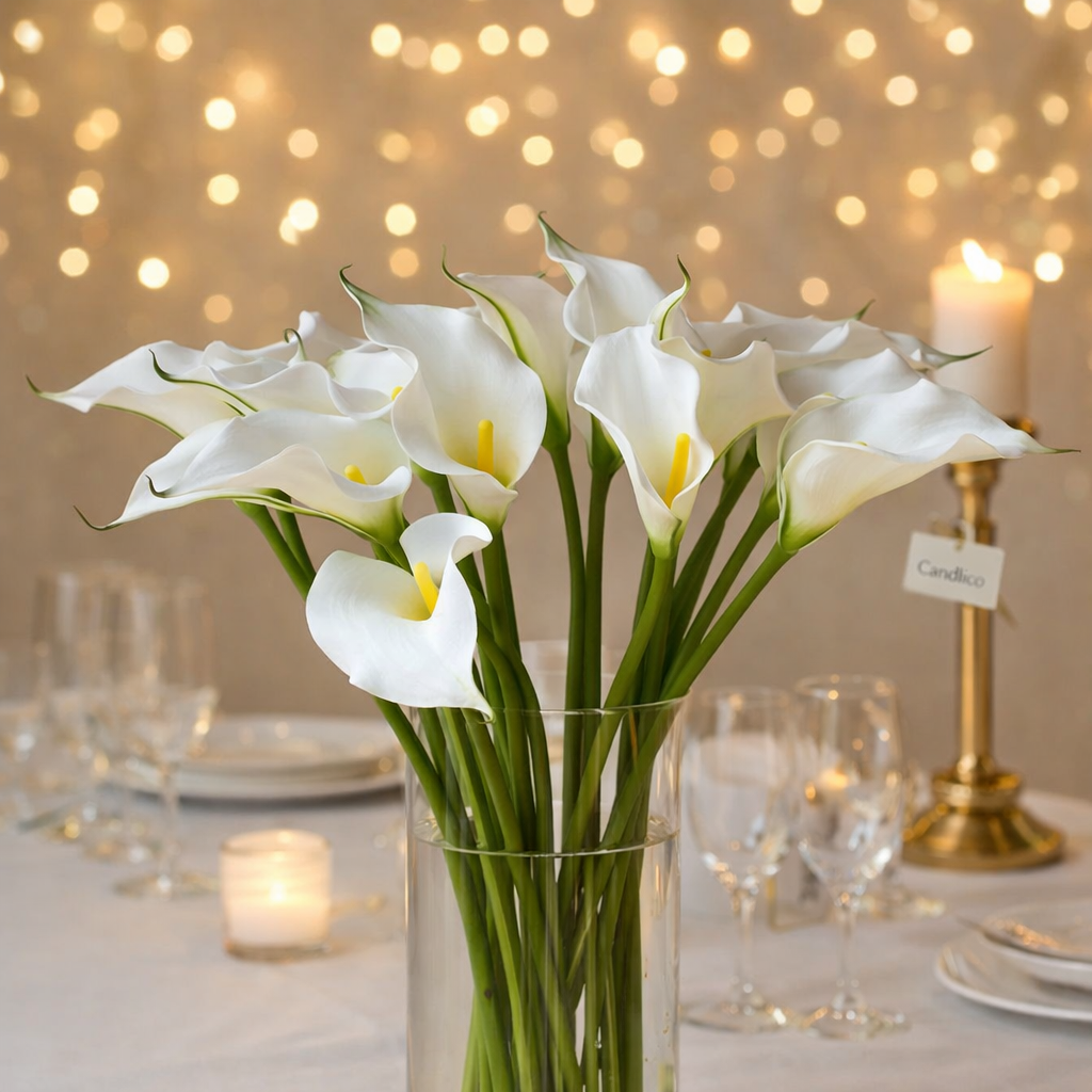 White Artificial Water Lily Flower Stem