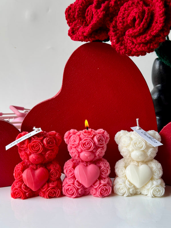 Rose teddy candle