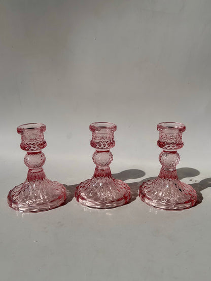 Pink Crystal Candle Holder set of 2