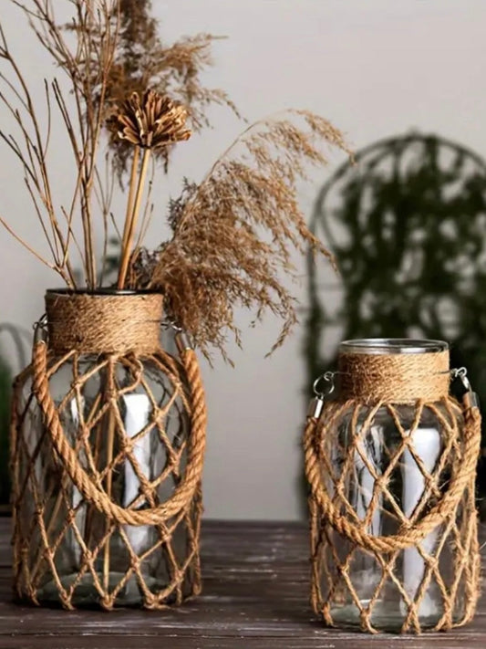 Rustic Vintage Glass Vase pair