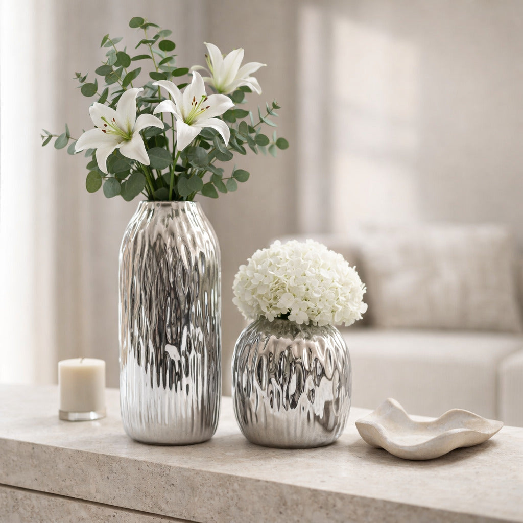 Liquid Silver Rippled Vases