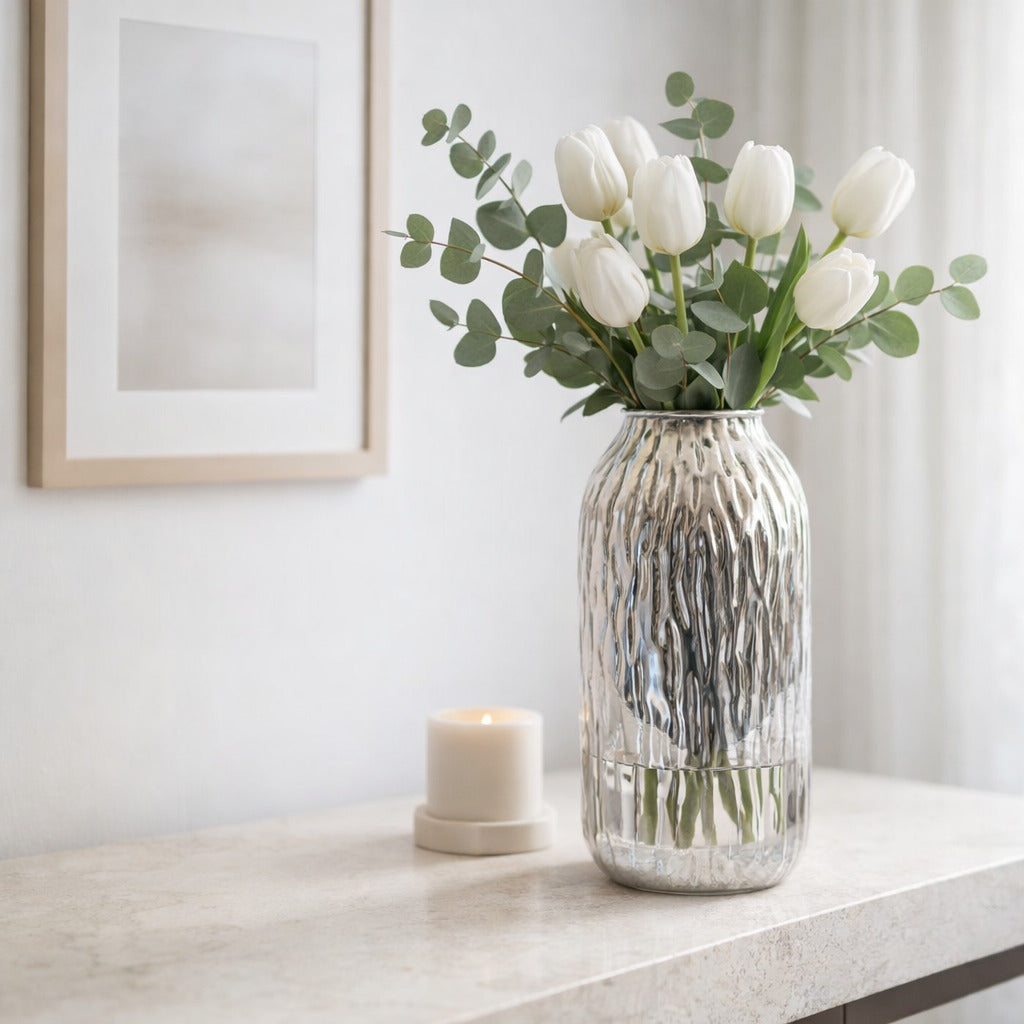 Liquid Silver Rippled Vases