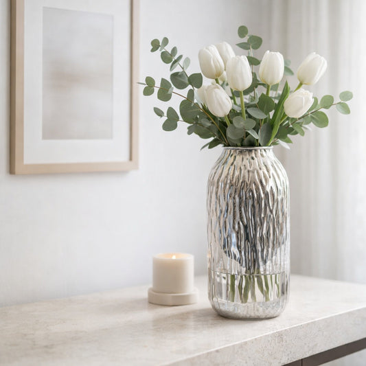 Liquid Silver Rippled Vases