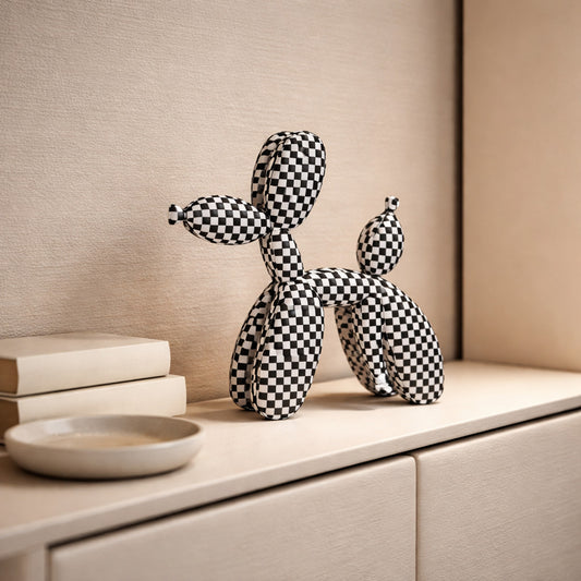 Checkerboard Balloon Dog Sculpture