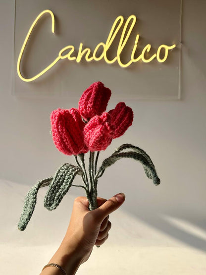 Pink Ribbed Tulip - Crochet Flower