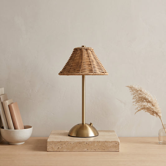 Handwoven Rattan Umbrella Table Lamp